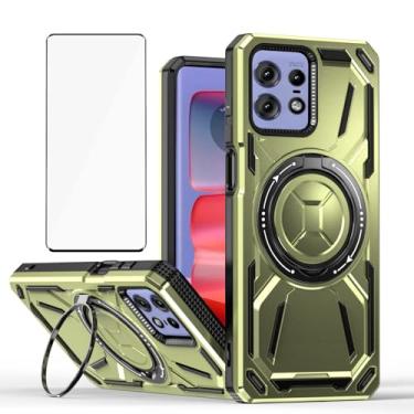 Imagem de Capa de telefone compatível com Motorola Moto Edge 50 Pro 5G (não Edge 50) e protetor de tela de vidro temperado, suporte de anel de metal, suporte, à prova de choque, edge50 50Pro, capa para mulheres