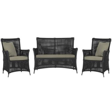 Imagem de Jogo Sofá e 2 Poltronas de Área Igapó Alumínio Pintura Preta Corda Náutica Estofado 8 Trama