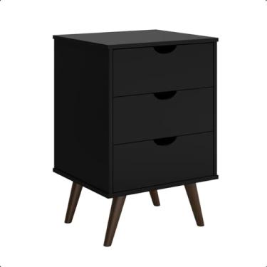 Imagem de Mesa de Cabeceira Grécia Plus com 3 Gavetas, 65 x 40 x 36 cm, Decoração Quarto (PRETO)