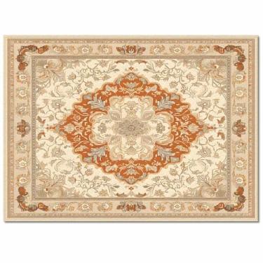 Imagem de Tapetes retangulares boêmios laranja para sala de estar quarto 0,9 x 1,5 m vintage casa de fazenda padrão floral tapete antiderrapante lavável para berçário entrada sala de jogos