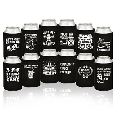 Imagem de Cooler de lata de cerveja divertido de Natal - pacote com 12 suportes de lembrancinha de festa para homens - presentes para festas de Natal - isoladores de bebidas com piadas inteligentes e frases para o homem bebendo cerveja