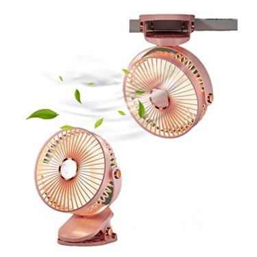 Imagem de srdmuph Ventilador de mesa com clipe com luzes USB recarregável 2400mAh 5 níveis de velocidade fluxo de ar ventilador pessoal portátil 6 polegadas acampamento casa viagem interior exterior (rosa)