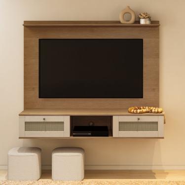 Imagem de Painel 160cm Para Tv De Até 72 Polegadas Portas Basculante Impressão 3d Palha Cinamomo-off White