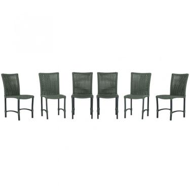 Imagem de 6 Cadeiras De Jantar Cannes De Alumínio Pintura Preta Trama Verde