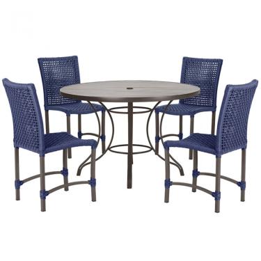 Imagem de 4 Cadeiras Corda Náutica E Mesa Tampo 1,00m Ripado Alumínio Azul