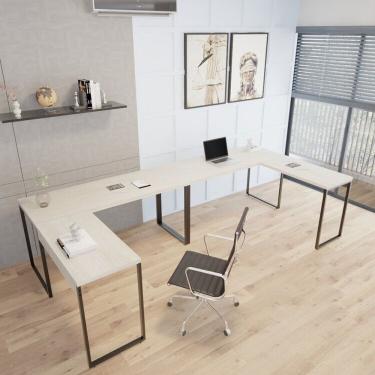 Imagem de Kit 2 Mesas De Escritório Em L Estilo Industrial 1,50mx1,50m Kuadra Snow