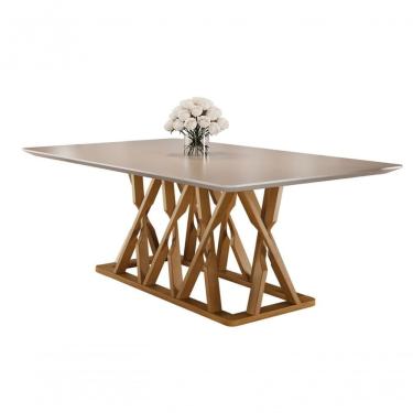 Imagem de Mesa De Jantar Moderna Madeira Maciça Com Vidro 2,0x1,0m Quartzo - Harmonia Salas