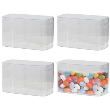 Imagem de Hampton Distribution 4 caixas de joias de plástico acrílico transparente, retângulo de 12 x 6 x 6 cm, mini caixa de armazenamento, recipientes de cubo com tampas para lembrancinhas, doces, pílulas