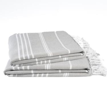 Imagem de 9Threads Toalha de praia turca 100% algodão com saco de toalhas grandes 91 cm x 182 cm absorvente de piscina extra grande secagem rápida toalha de viagem (névoa prateada, pacote com 2)