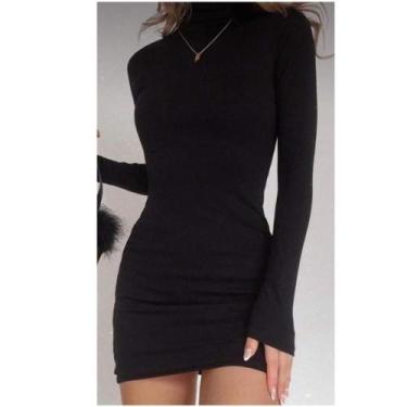 Imagem de Vestido suplex manga longa gola alta tubinho - Moça bonita
