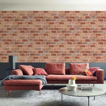 Imagem de JiffDiff Papel de parede autoadesivo Red Brick, papel de parede removível vintage para decoração de cozinha e lareira, papel de parede texturizado de tijolo amigável para locatários, papel de contato