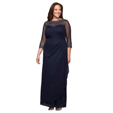 Imagem de Alex Evenings Vestido feminino plus size manga longa decote coração, Azul-marinho escuro, 50