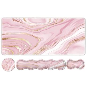 Imagem de NXZGO Mouse Pad Gamer Com Suporte Para Pulso E Teclado, Conjunto De Mousepad 4 Em 1 Descanso, Tapete Mesa Computador, Protetor Antiderrapante Espuma Viscoelástica, Alívio Fácil Da Dor Na Digitação,