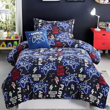 Imagem de Wink Deer Conjunto de edredom solteiro para meninos - 3 peças, jogo de cama de solteiro que brilha no escuro para crianças, 1 edredom, 1 fronha e 1 travesseiro decorativo