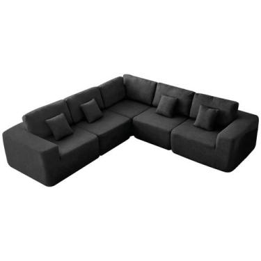 Imagem de Kit Sofá Modular 5 Lugares Moderno Curvo Orgânico Adapt Linho - Doce S