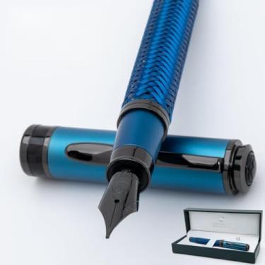 Imagem de Monteverde Caneta-tinteiro Innova Formula M, azul - ponta média, caneta de luxo com revestimento PVD durável, recarregável, ponta de aço inoxidável JoWo, caixa de presente premium