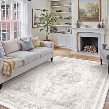 Imagem de PureCozy Tapete lavável 20 x 25 cm para sala de estar, cinza claro, vintage, boêmio, medalhão, grande, cinza, envelhecido, retrô, antiderrapante, interior, pilha baixa, pequeno, macio, quarto, sala de