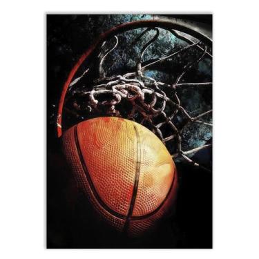Imagem de Placa Decorativa Basquete Bola E Cesta No Chão Foto Decoração Poster Quarto Sala