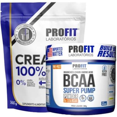 Imagem de Kit Creatina Monohidratada 100% Pura 250g + Bcaa 6:1:1 Super Pump 300g - Profit Labs