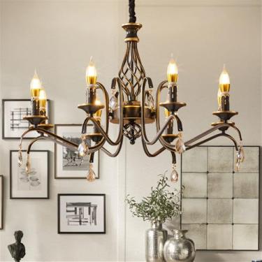 Imagem de OUFULA Vela Europeia Candelabro LED Americana Retro Cerâmica Sala de Estar Restaurante Quarto Estudo Villa Hotel Café Lâmpada Pendente (Eu 8 luzes)