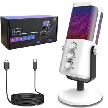 Imagem de Microfone de Mesa XLR/USB para Podcasting, Microfone Gamer para PC com Controle de Ganho, Botão de Mudo, Saída de Monitor e Funcionalidade Plug-and-Play (Branco)
