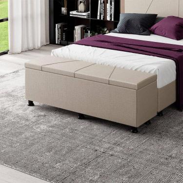 Imagem de Baú Sapateira Estofada Casal 140 Cm Júpiter Linho Skybox Bege