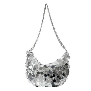 Imagem de RZTA Bolsas femininas com glitter para noite, bolsa triangular brilhante para festa de formatura e casamento dos anos 1920, C1 Prata