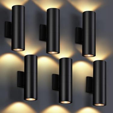 Imagem de DAKAFUL Pacote com 6 lâmpadas de parede externas, luzes de cilindro de LED integradas, luz de parede externa de alumínio 12W 2700K, luminária externa para porta de varanda e pátio