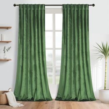 Imagem de Cortinas de veludo verde-oliva com isolamento térmico, cortina blackout para quarto, janela, sala de estar, escurecimento, luxo, vintage, 246 cm, cortinas pesadas, painéis, abas traseiras, conjunto