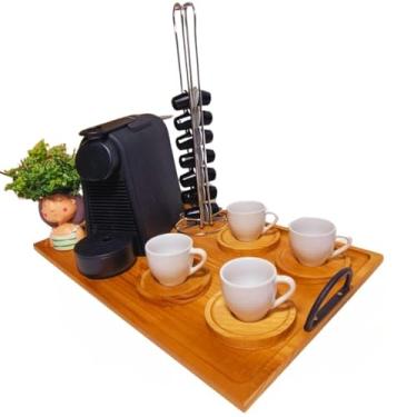 Imagem de Bandeja decorativa de madeira para café xícaras de café e bandeja(Branca)
