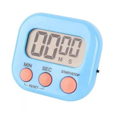 Imagem de Timer Digital LCD Despertador Cronômetro Temporizador com Imã (Azul)