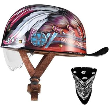 Imagem de Boné De Beisebol Capacete Aprovado Pelo Dot Meio Capacete Capacete De Rosto Aberto Para Motocicleta Capacete De Caveira De Estilo Alemão Capacete De Scooter Cruiser Chopper Pa, F, XL(60-62cm)