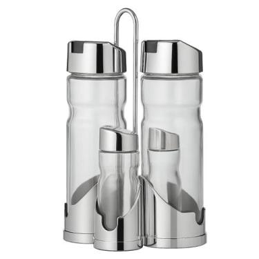 Imagem de Galheteiro Suporte De Plástico 4 Peças Recipientes De Vidro - Cosy