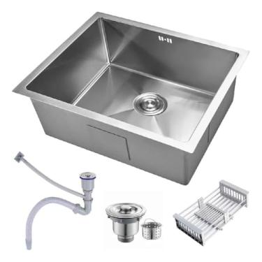 Imagem de Cuba Gourmet Pia Inox Quadrada Cozinha Luxo 50x45 Acessórios