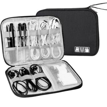 Imagem de Bolsa Organizadora Portátil para Cabos e Acessórios Eletrônicos, Estojo Multifuncional de Viagem Loja Estliny (Preto)