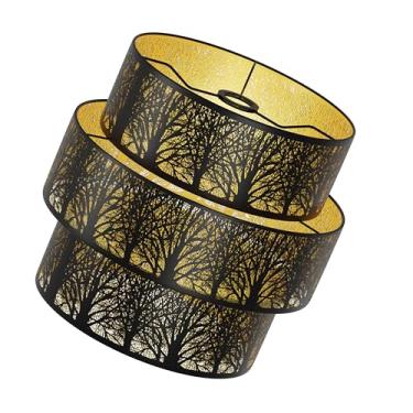 Imagem de Abajur abajur de tambor 30 cm de largura x 23 cm de altura x 4 cm (aranha) metal preto dourado grande 3 camadas para lâmpadas de chão, luminária de cabeceira e luminária de mesa - Arte gravada