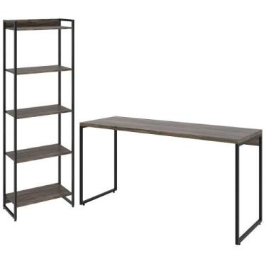 Imagem de Kit Estante 5 Prateleiras Com Mesa 150Cm Carvalho Dark - LYAM DECOR