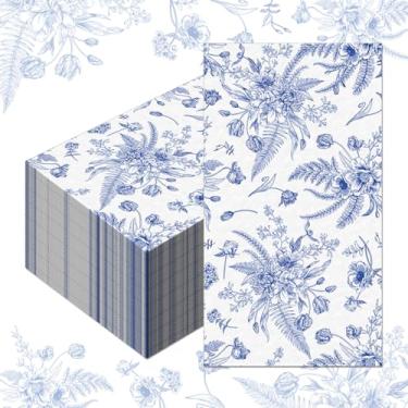 Imagem de 100 guardanapos de papel de coquetel de porcelana floral, toalhas de mão decorativas descartáveis design de flores papéis de jantar para casamento, aniversário, chá de bebê, festa de verão costeira