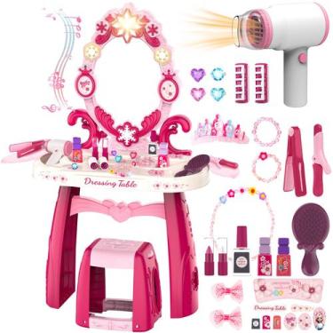 Imagem de Brinquedo de mesa de maquiagem Surelect Toddler com cadeira de espelho