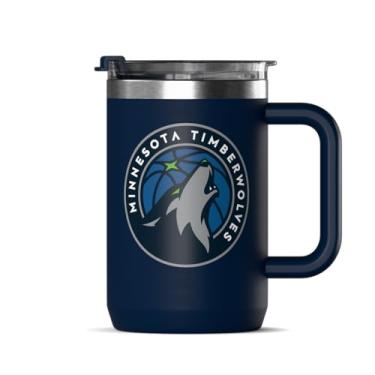 Imagem de Hydrapeak Caneca de café com isolamento térmico Minnesota Timberwolves 510 g oficialmente licenciada pela NBA, caneca de café de aço inoxidável isolada, sem BPA, parede dupla com alça, caneca de chá