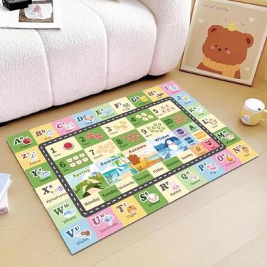 Imagem de Tapete ABC infantil para sala de jogos, sala de aula, tapete de área do alfabeto, tapete lavável para quarto de bebê, sala de jogos, quarto, chão, berçário (verde, 9,5 x 1,5 m)