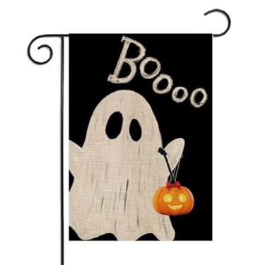 Imagem de Bandeira de jardim de Halloween Boo 30 x 45 cm dupla face, assustador cão assustador fantasma morcego abóboras outono outono estopa bandeiras de jardim para festa temática de Halloween fazenda férias