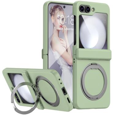 Imagem de CASEOWL Capa magnética para Samsung Galaxy Z Flip 6 com proteção de dobradiça, suporte de anel, suporte [compatível com carregador sem fio MagSafe], capa protetora fina para celular Z Flip 6, verde