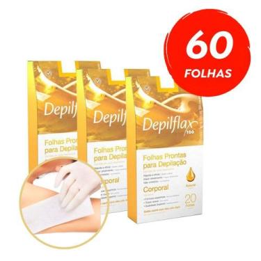 Imagem de Kit 60 Folhas Prontas Depilação Corporal Depilflax Natural 3 Caixas c/