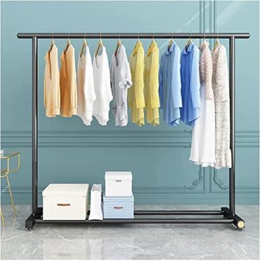 Imagem de Cabide para roupa cabide com prateleiras, calha de roupa removível resistente com sapatos para armazenamento, suporta até 70 kg suporte para barra de roupa para decoração de quarto, preto B