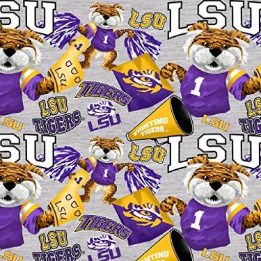 Imagem de Louisiana State Univ LSU Tigers NCAA Digitally Printed Allover Mascot in Heather Gray 43 inches Wide Cotton Fabric by Yard