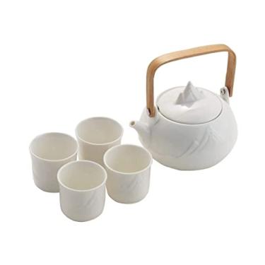 Imagem de Conjunto de chá, conjunto de chávenas de café, conjunto de chávenas de chá clássico chinês branco de cerâmica com padrão floral 740 ml, bule de chá, 4 xícaras de chá