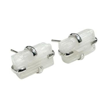 Imagem de Brinco Pedra Natural Selenita Garrinha Banhado Ouro Prata - Equilíbrio