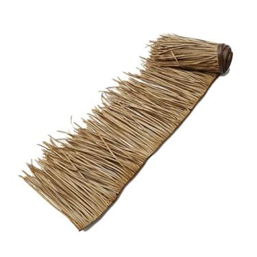 Imagem de Rolos de palha de palmeira de plástico PE palha telha de telhado de palha mexicana artificial rolos de palha de palha de palmeira, tiki hut telhado de palha para cobertura de guarda-chuva de pátio