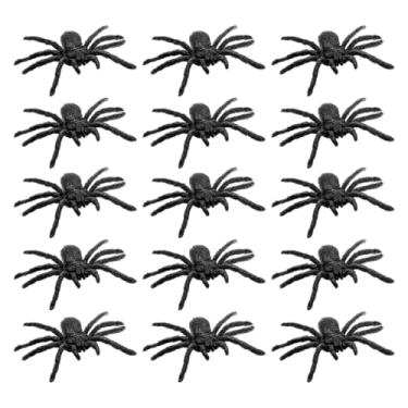 Imagem de Decorações de Halloween preto simulação pequena aranha falsa DIY acessórios de decoração 5 cm 15 peças adereços de brincadeira de Halloween decorações de festa